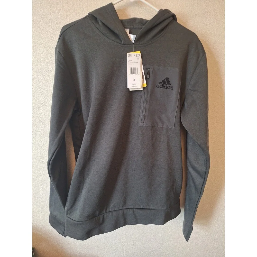 Adidas M Pocket Hoodie Mens Small GRESIX Grey Zippered Chest Pocket IY3369